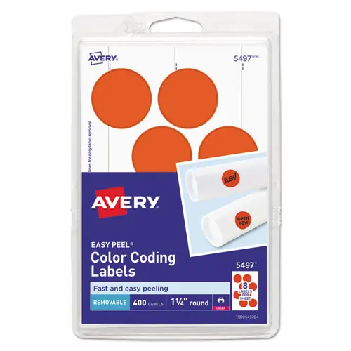 Avery® Printable Self-Adhesive Removable Color-Coding Labels, Neon Red, 1.25" Diameter, 8 Labels/Sheet, 50 Sheets/Pack (5497)