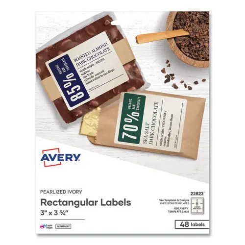 Avery® Rectangle Labels, Inkjet/Laser Printers, 3 x 3.75, Pearl Ivory, 6/Sheet, 8 Sheets/Box