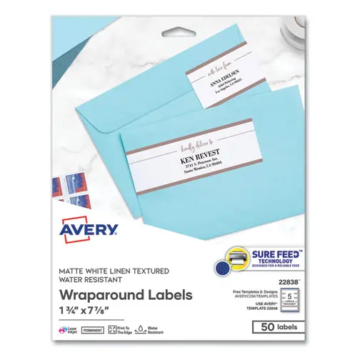 Avery® Rectangle Labels, Inkjet/Laser Printers, 7.85 x 1.75, Textured White, 5/Sheet, 10 Sheets/Pack