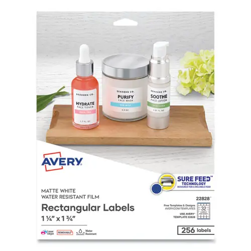 Avery® Removable Durable White Rectangle Labels w/ Sure Feed, 1.25 x 1.75, 256/PK