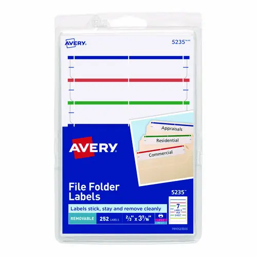 Avery® Removable File Folder Labels with Sure Feed Technology, 0.66 x 3.44, White, 7/Sheet, 36 Sheets/Pack