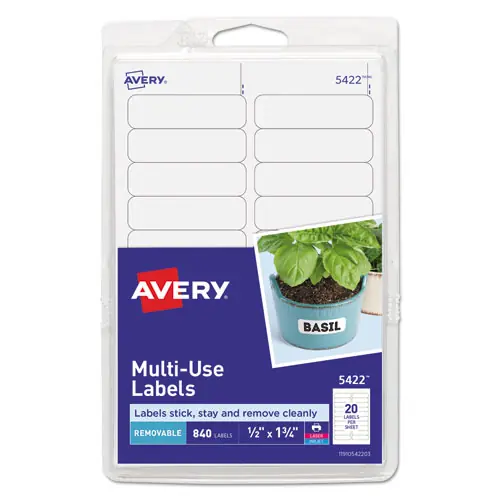 Avery® Removable Multi-Use Labels, 0.5 x 1.75, White, 20 Labels/Sheet, 42 Sheets/Pack, for Inkjet & Laser Printers (5422)