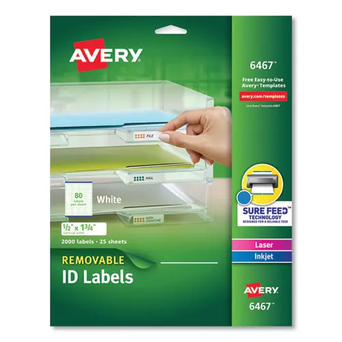 Avery® Removable Multi-Use Labels, 0.5 x 1.75, White, 80 Labels/Sheet, 25 Sheets/Pack