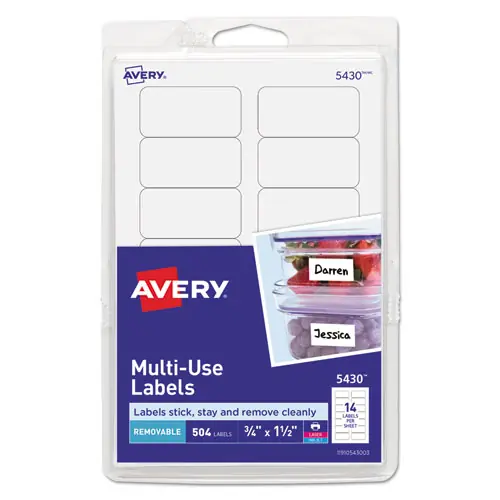 Avery® Removable Multi-Use Labels, 0.75 x 1.5, White, 14 Labels/Sheet, 36 Sheets/Pack (5430)