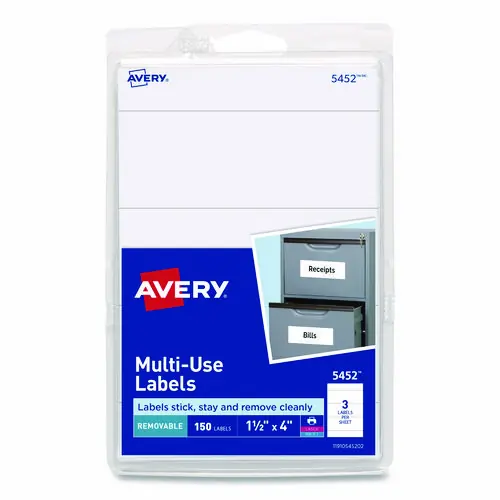 Avery® Removable Multi-Use Labels, 1.5 x 4, White, 150 Labels (5452)