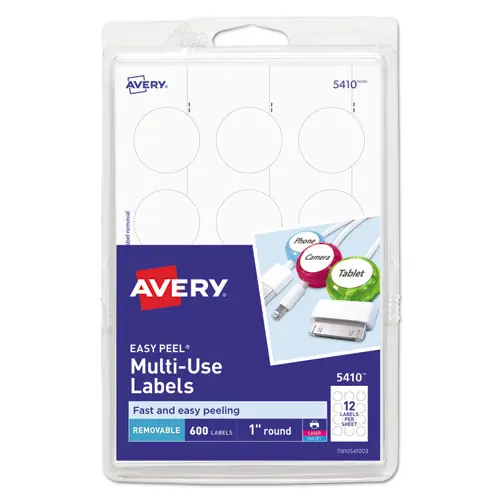Avery® Removable Multi-Use Labels, 1" Diameter, White, 600 Labels (5410)