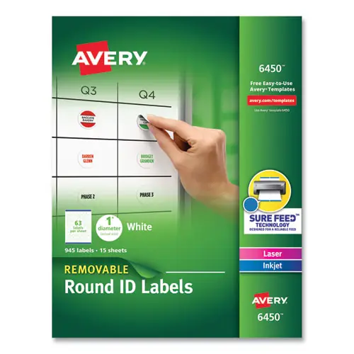 Avery® Removable Multi-Use Labels, 1" Diameter, White, 63 Labels per Sheet, 15 Sheets per Pack