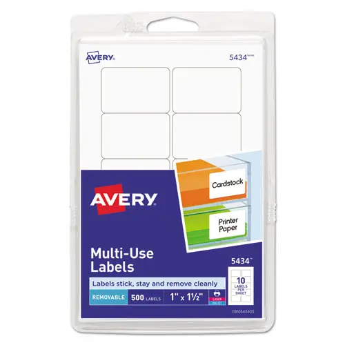 Avery® Removable Multi-Use Labels, 1 x 1.5, White, 10/Sheet, 50 Sheets/Pack (5434)