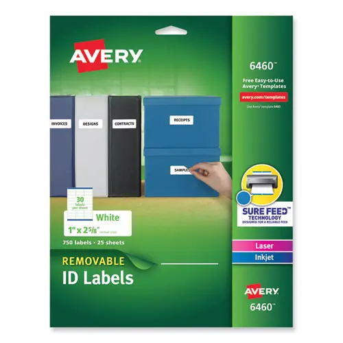 Avery® Removable Multi-Use Labels, Inkjet/Laser Printers, 1 x 2.63, White, 750/Pack