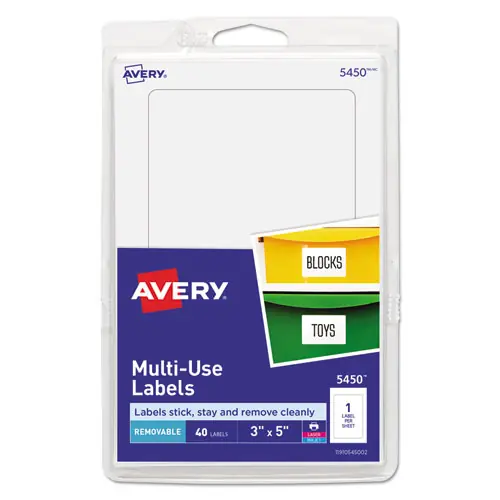 Avery® Removable Multi-Use Labels, 3 x 5, White, 40/Pack (5450)