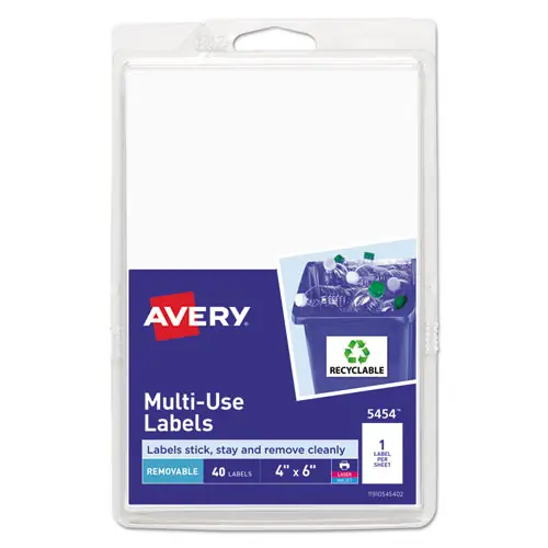 Avery® Removable Multi-Use Labels, 4 x 6, White, 40/Pack (5454)