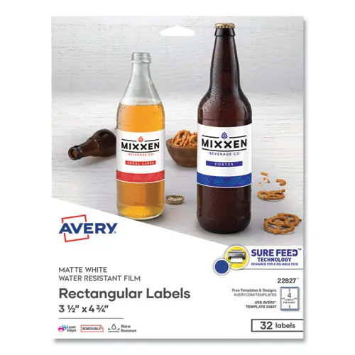 Avery® Removable Print-to-the-Edge White Labels w/ Sure Feed, 3.5 x 4.75, 32/Pack