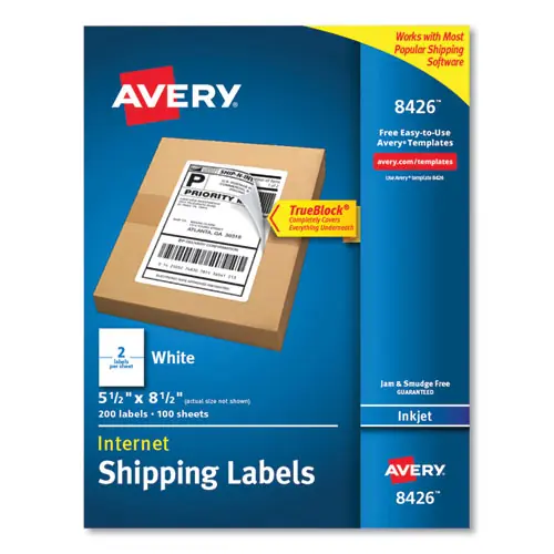 Avery® Shipping Labels with TrueBlock Technology, 5.5 x 8.5, White, 200 Labels, 2 Packs