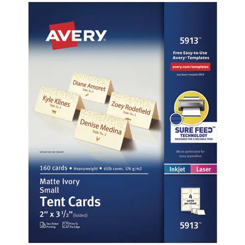 Avery® Small Tent Card, Ivory, 3.5 x 2, 4 Cards/Sheet, 40 Sheets/Pack