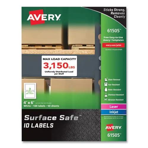 Avery® Surface Safe ID Labels, 4 x 6, White, 2/Sheet, 50 Sheets/Box