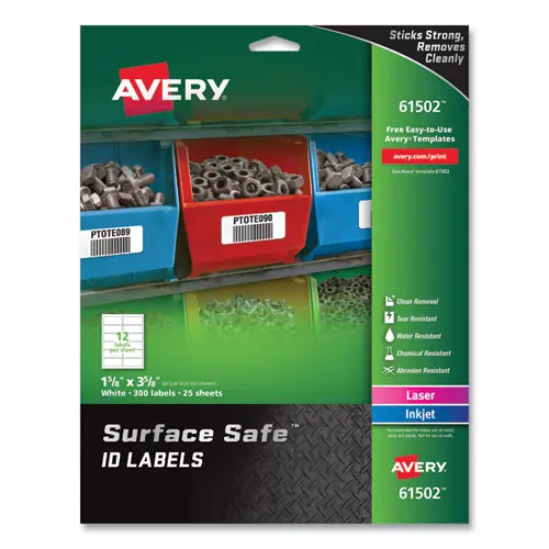 Avery® Surface Safe ID Labels, Inkjet/Laser Printers, White, 12/Sheet, 25 Sheets/Pack