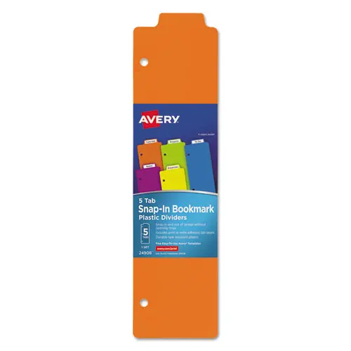 Avery® Tabbed Snap-In Bookmark Plastic Dividers, 5-Tab, 11.5 x 3, Assorted, 1 Set