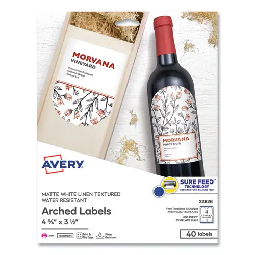 Avery® Textured Arched Print-to-the-Edge Labels, Laser Printers, 4.75" x 3.5", White, 4 Labels per Sheet, 10 Sheets per Pack