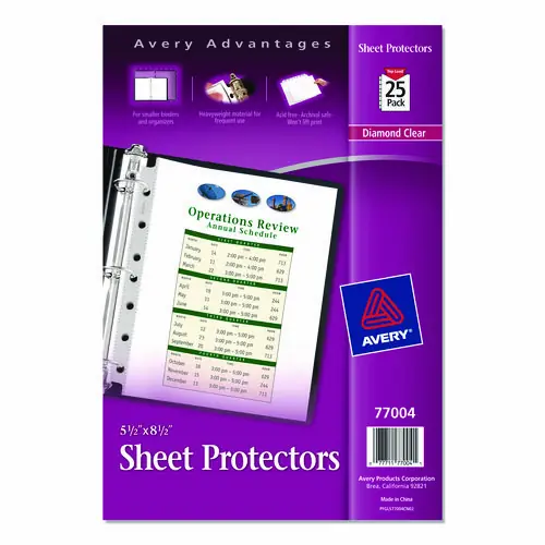 Avery® Top Load Sheet Protector, Heavyweight, 8.5 x 5.5, Clear, 25/Pack