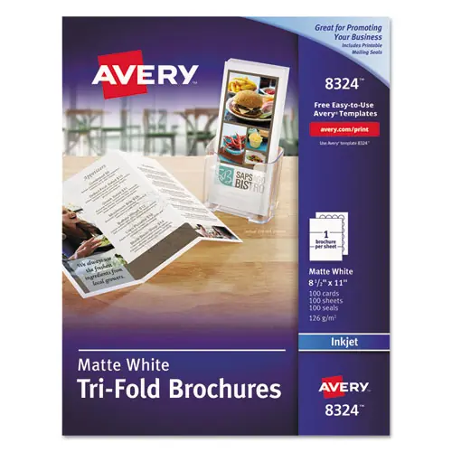 Avery® Tri-Fold Brochures, Matte White, 8.5 x 11, 100/Pack