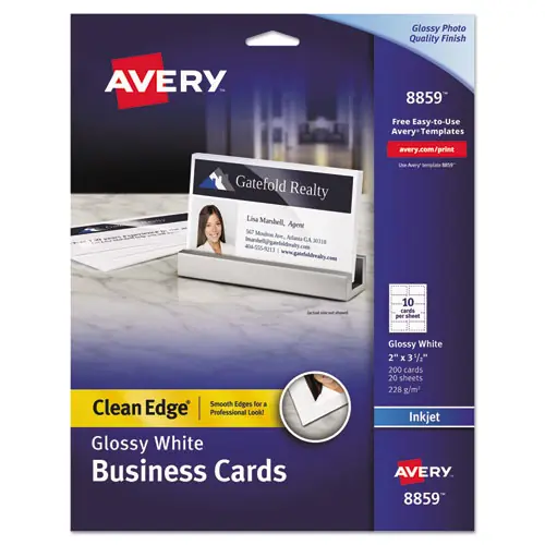 Avery® True Print Clean Edge Business Cards, Inkjet, Glossy White, 200 Cards