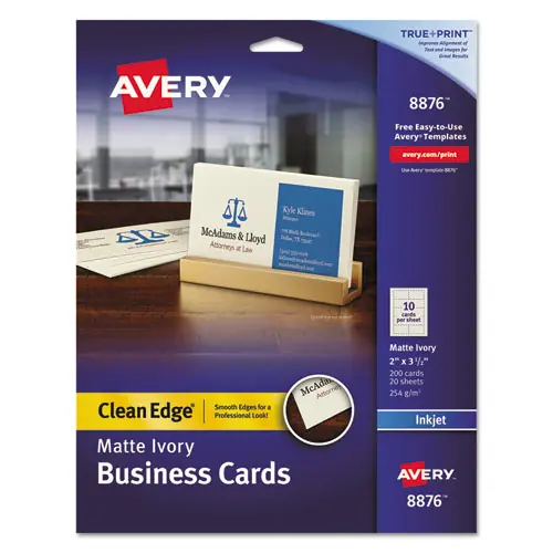 Avery® True Print Clean Edge Business Cards, Inkjet, Ivory, 200 Cards