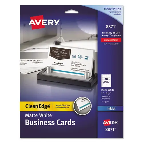 Avery® True Print Clean Edge Business Cards, Inkjet, White, 200 Cards