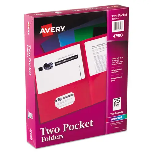Avery® Two-Pocket Folder, Assorted Colors, 25/Box