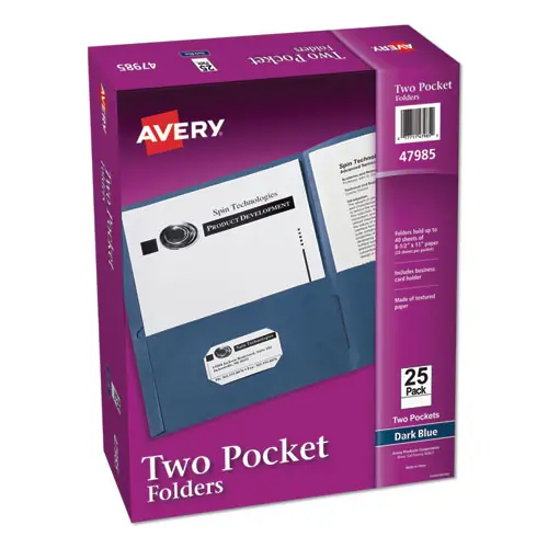 Avery® Two-Pocket Folder, Dark Blue, 40-Sheet Capacity, 11 x 8.5, 25/Box