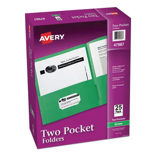 Avery® Two-Pocket Folder, Green, 25/Box