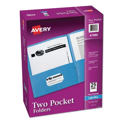 Avery® Two-Pocket Folder, Light Blue, 40-Sheet Capacity, 11 x 8.5, 25/Box