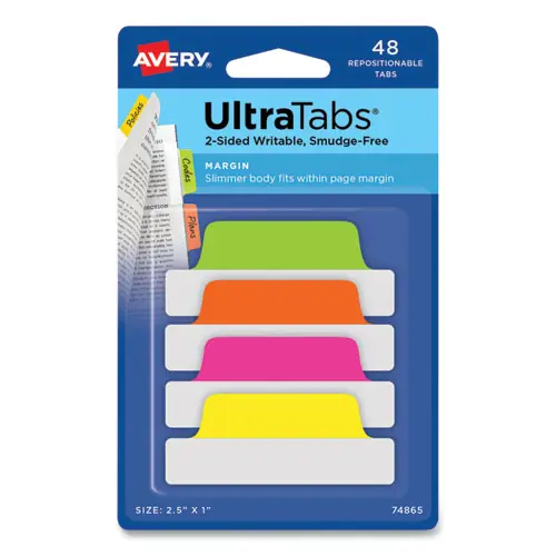 Avery® Ultra Tabs Repositionable Tabs, Assorted Neon Colors, 48/Pack