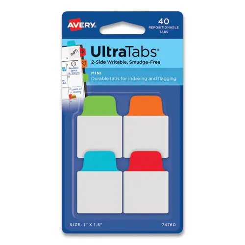 Avery® Ultra Tabs Repositionable Mini Tabs, 1/5-Cut, Assorted Colors, 40/Pack