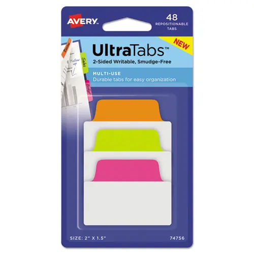 Avery® Ultra Tabs Repositionable Tabs, Assorted Neon Colors, 48/Pack