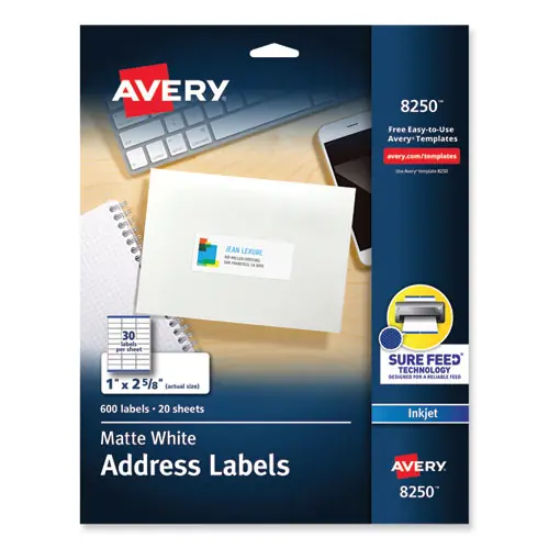 Avery® Vibrant Inkjet Color-Print Labels with Sure Feed, Matte White, 600/Pack