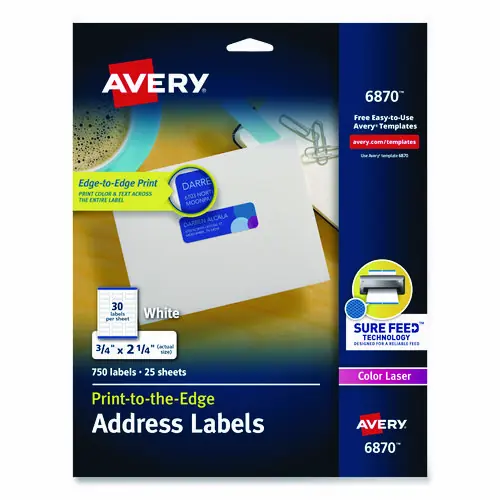 Avery® Vibrant Laser Color-Print Labels w/ Sure Feed, 0.75 x 2.25, White, 750/PK