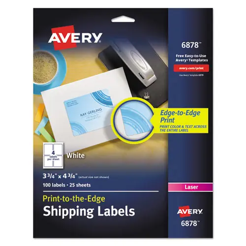 Avery® Vibrant Laser Color-Print Labels w/ Sure Feed, 3.75 x 4.75, White, 100/PK