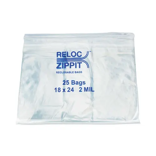 BagCo™ Zippit Resealable Bags, 2 mil, 18 x 24, Clear, 25 Bags/Pack, 10 Packs/Carton