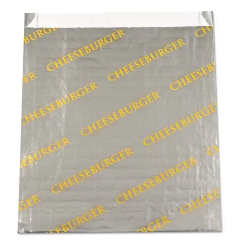 Bagcraft Foil/Paper Bag with Cheeseburger Labeling, Silver/Yellow, 1000/Carton