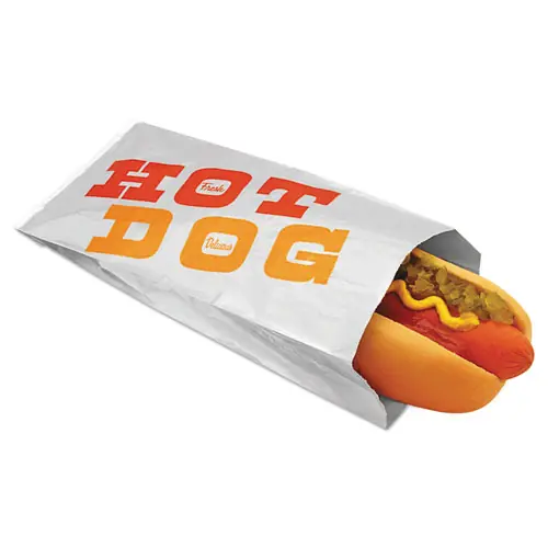 Bagcraft Foil/Paper Bag, King Hot Dog Labeling, 12" x 1.5" x 3.5", Silver/Red/Orange, 1,000/Carton