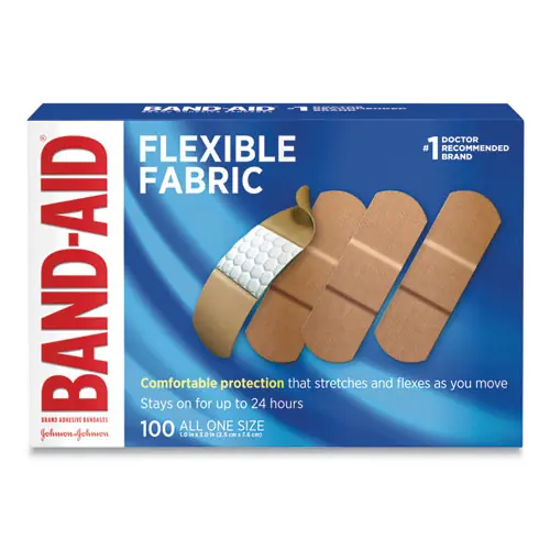 BAND-AID® Flexible Fabric Adhesive Bandages, 1 x 3, 100/Box