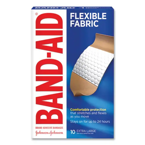 BAND-AID® Flexible Fabric Extra Large Adhesive Bandages, 1.75" x 4", 10/Box