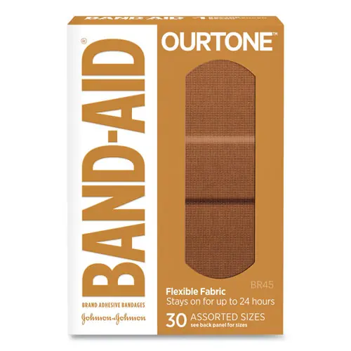 BAND-AID® OurTone Adhesive Bandages, Assorted Sizes, Light Brown, 30/Pack