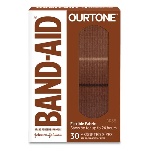BAND-AID® OurTone Adhesive Bandages, Medium Brown, Assorted Sizes, 30/Pack