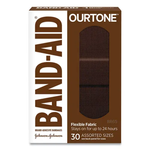 BAND-AID® OurTone Adhesive Bandages, Deep Brown Shade BR65, Assorted Sizes, 30/Pack