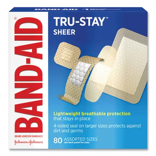 BAND-AID® Tru-Stay Sheer Strips Adhesive Bandages, Assorted Sizes, 80/Box