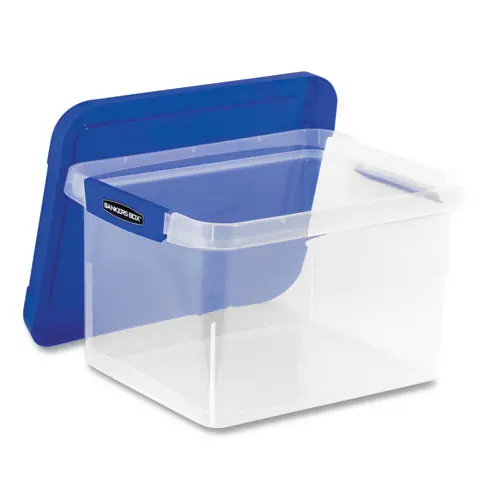 Bankers Box® Heavy Duty Plastic File Storage, Letter/Legal, Clear/Blue, 2/Pack