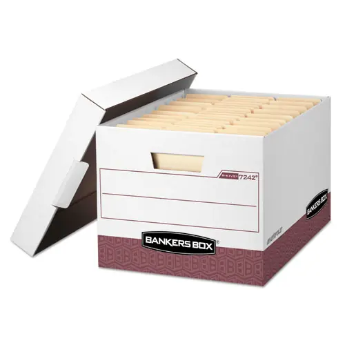 Bankers Box® R-KIVE Heavy-Duty Storage Boxes, Letter/Legal Files, White/Red, 12/Carton