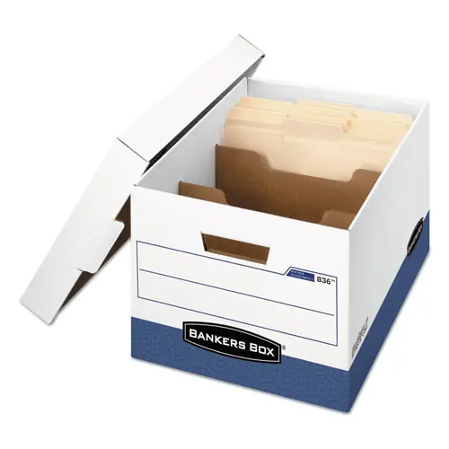 Bankers Box® R-KIVE Heavy-Duty Storage Boxes with Dividers, Letter/Legal, White/Blue, 12/Carton