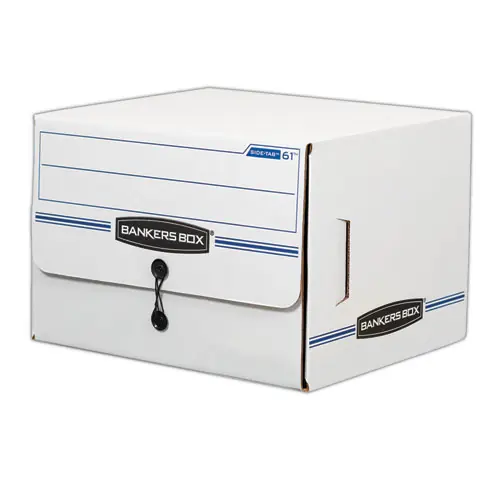 Bankers Box® SIDE-TAB Storage Boxes, Letter Files, White/Blue, 12/Carton